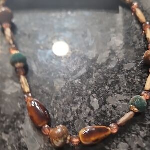 Brown and Green Beaded Necklace